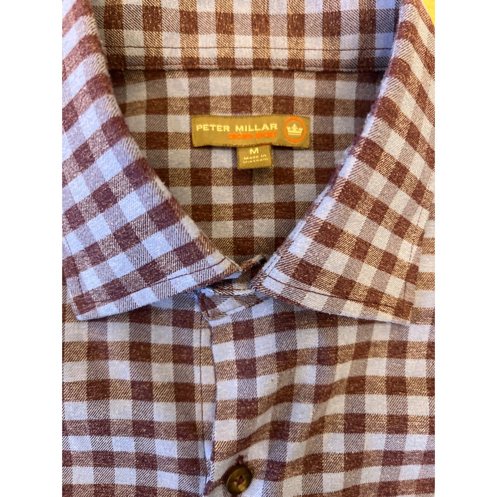 Peter Millar Crown Sport Gingham Check Button Down Shirt Mens Size‎ Medium